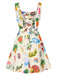 Multicolor 1960s Tropical Fruits Wide-Straps Dress