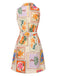 Multicolor 1960s Notched Collar Floral Stamp Dress