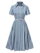 [Pre-Sale] Blue 1950s Geometric Print Lapel Dress