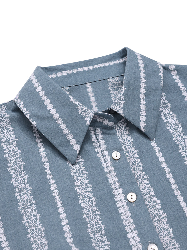[Pre-Sale] Blue 1950s Geometric Print Lapel Dress