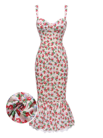 [Pre-Sale] Multicolor 1930s Painting Roses Sweetheart Fishtail Dress