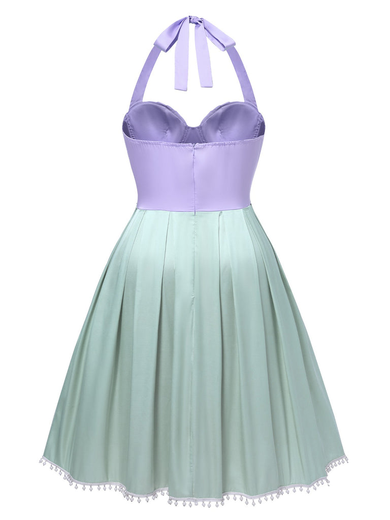 [Pre-Sale] [Plus Size] Lavender & Green 1940s Shell Pearl Pleated Dress