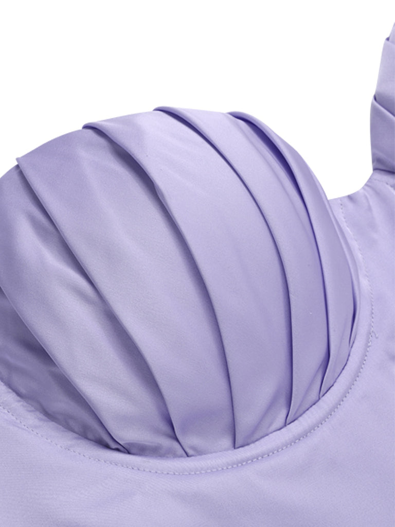 [Pre-Sale] [Plus Size] Lavender & Green 1940s Shell Pearl Pleated Dress