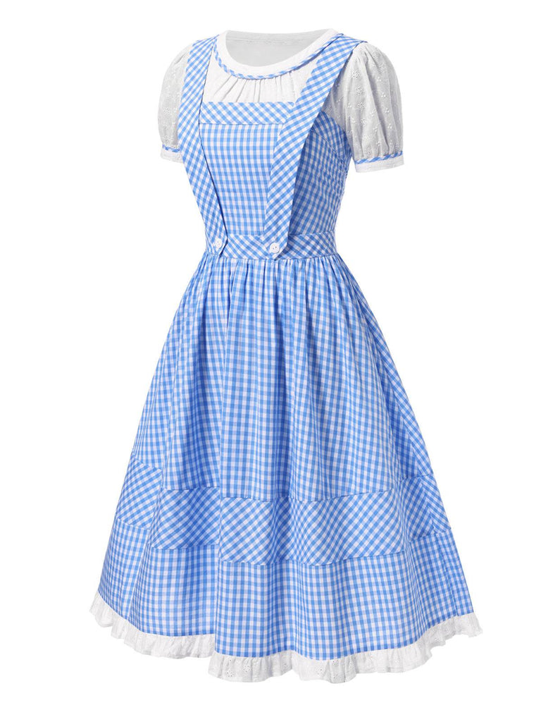 [Pre-Sale] 2PCS 1950s Cotton Gingham Plaid Top & Suspender Dress