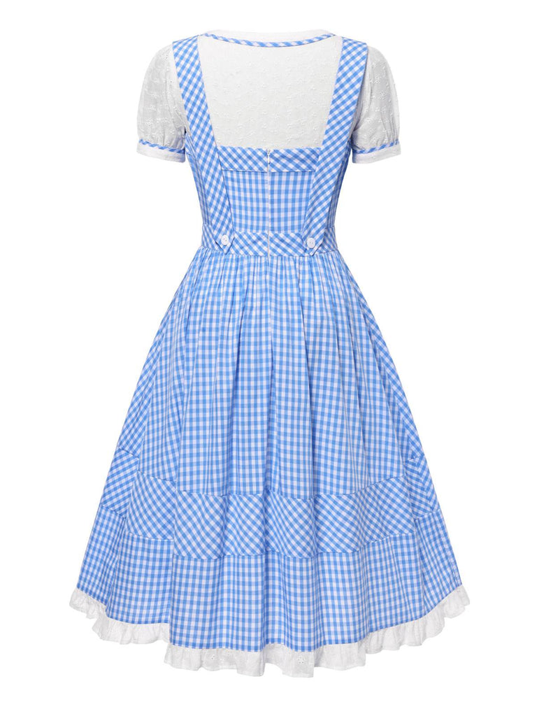 [Pre-Sale] 2PCS 1950s Cotton Gingham Plaid Top & Suspender Dress