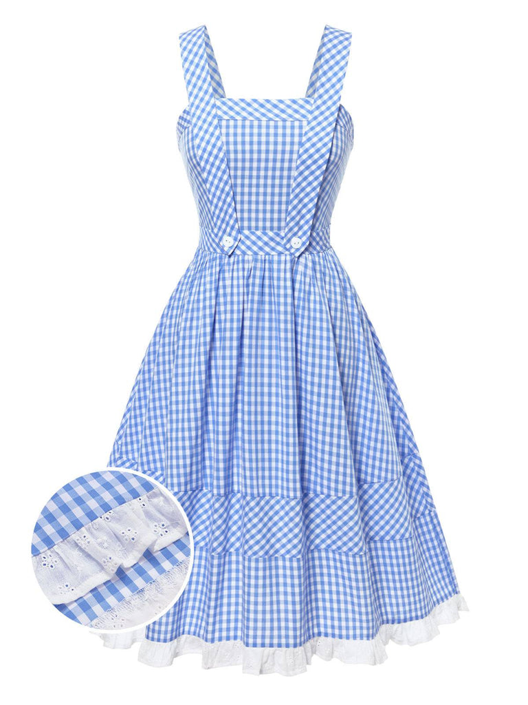 [Pre-Sale] 2PCS 1950s Cotton Gingham Plaid Top & Suspender Dress