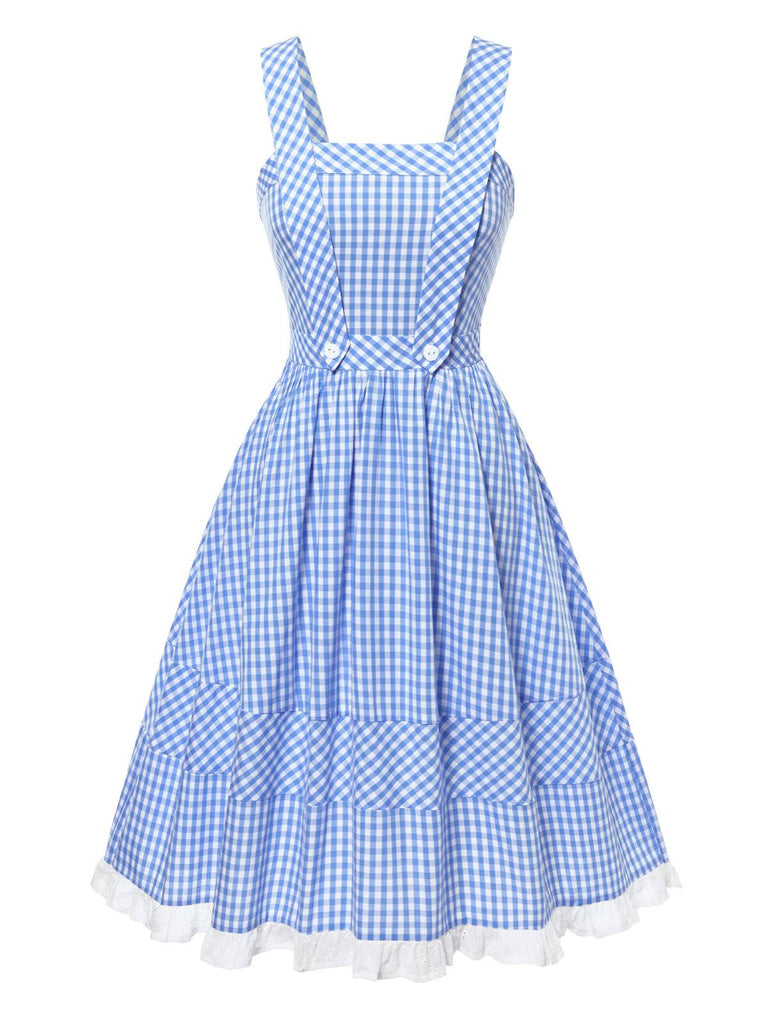 [Pre-Sale] 2PCS 1950s Cotton Gingham Plaid Top & Suspender Dress