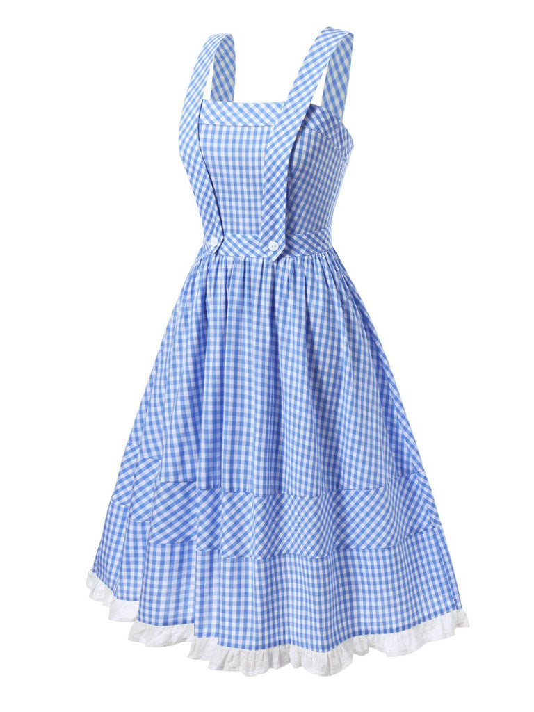 [Pre-Sale] 2PCS 1950s Cotton Gingham Plaid Top & Suspender Dress
