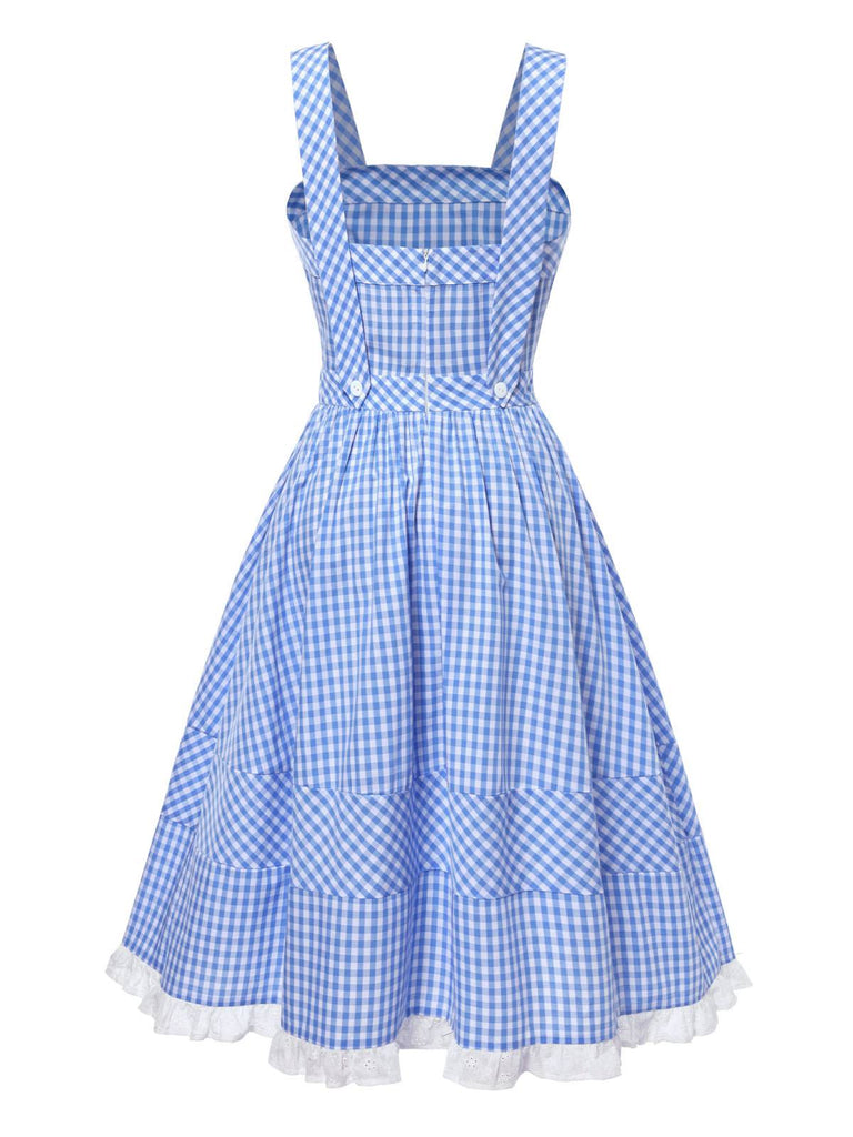 [Pre-Sale] 2PCS 1950s Cotton Gingham Plaid Top & Suspender Dress