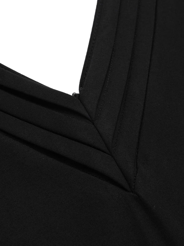 [Pre-Sale] Black & White 1950s V-Neck Embroidered Mesh Patchwork Dress