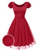 [Pre-Sale] Red 1950s Solid 3D Rose Round Neck Dress