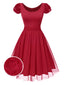[Pre-Sale] Red 1950s Solid 3D Rose Round Neck Dress