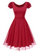 [Pre-Sale] Red 1950s Solid 3D Rose Round Neck Dress