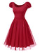 [Pre-Sale] Red 1950s Solid 3D Rose Round Neck Dress