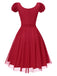 [Pre-Sale] Red 1950s Solid 3D Rose Round Neck Dress