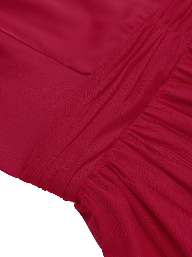 [Pre-Sale] Red 1950s Solid 3D Rose Round Neck Dress
