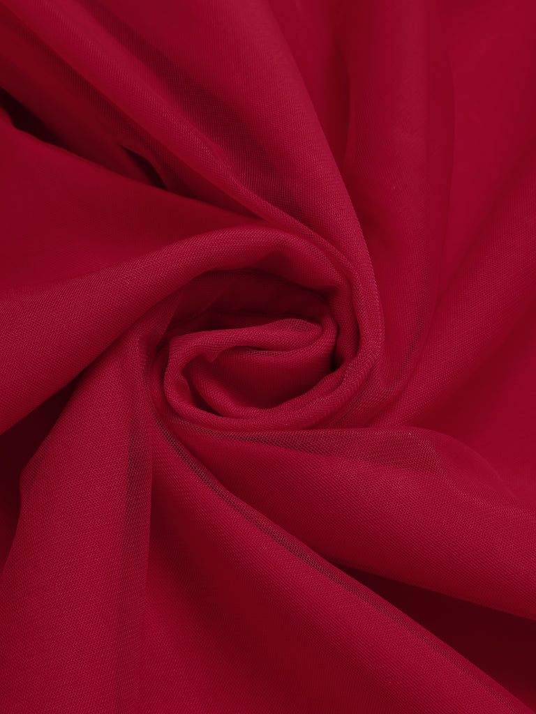[Pre-Sale] Red 1950s Solid 3D Rose Round Neck Dress