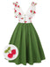 [Pre-Sale] Green 1950s Cherry V-Neck Mesh Patchwork Dress
