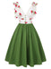 [Pre-Sale] Green 1950s Cherry V-Neck Mesh Patchwork Dress