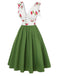 [Pre-Sale] Green 1950s Cherry V-Neck Mesh Patchwork Dress