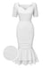 [Pre-Sale] White 1930s Solid Cotton Pleated Fishtail Dress