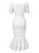 [Pre-Sale] White 1930s Solid Cotton Pleated Fishtail Dress
