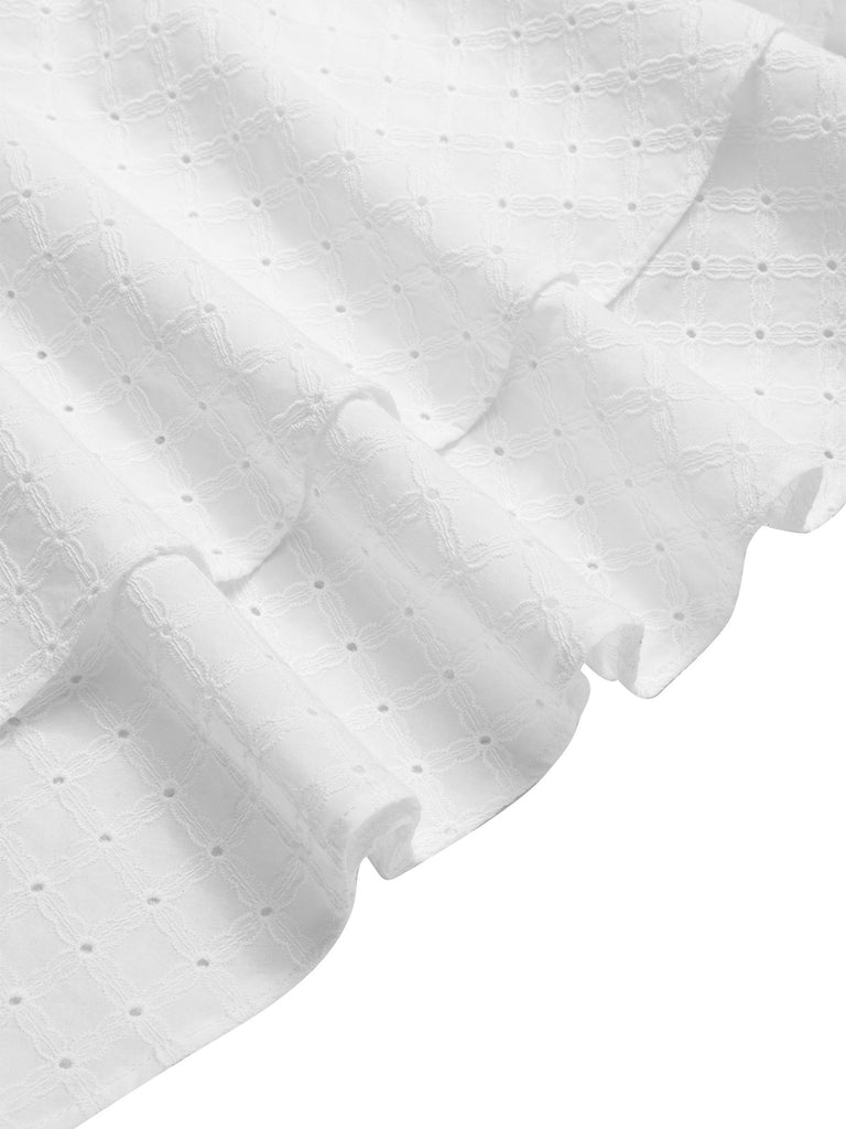 [Pre-Sale] White 1930s Solid Cotton Pleated Fishtail Dress