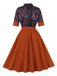 Brick Red 1950s Lapel Floral Patchwork Dress