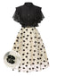 Black 1950s 3D Floral Ruffle V-Neck A-line Dress
