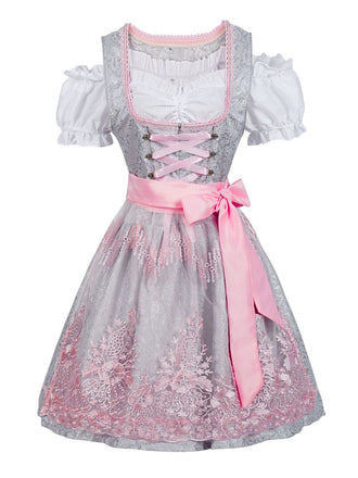 3PCS Pink 1950s Floral Jacquard Embroidered Dress & Puff Top