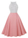 1950s Polka Dot Patchwork Halter Round-Neck Dress