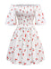 White 1950s Cherry Puff Sleeve Smocked Dress