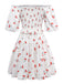 White 1950s Cherry Puff Sleeve Smocked Dress