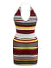 Green 1960s V-Neck Lapel Stripe Knit Dress