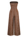 1970s Bohemian Strapless Slit Smocked Jumpsuit