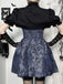 Blue 1980s Gothic Steampunk Floral Print Lace Patchwork Bubble Dress
