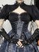 Blue 1980s Gothic Steampunk Floral Print Lace Patchwork Bubble Dress