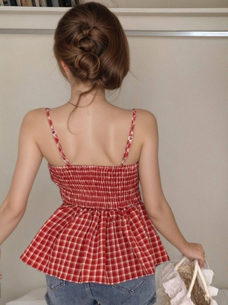 Red 1940s Plaid Twist Babydoll Camisole