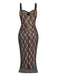 Khaki 1960s Lace Patchwork Spaghetti Strap Bodycon Dress