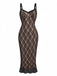 Khaki 1960s Lace Patchwork Spaghetti Strap Bodycon Dress