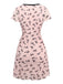 Pink 1960s Bow Print V-Neck Mesh Dress