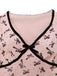 Pink 1960s Bow Print V-Neck Mesh Dress
