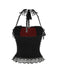 Black 1980s Gothic Steampunk Halter Lace Cross Camisole & Choker