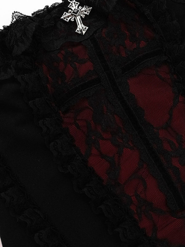 Black 1980s Gothic Steampunk Halter Lace Cross Camisole & Choker