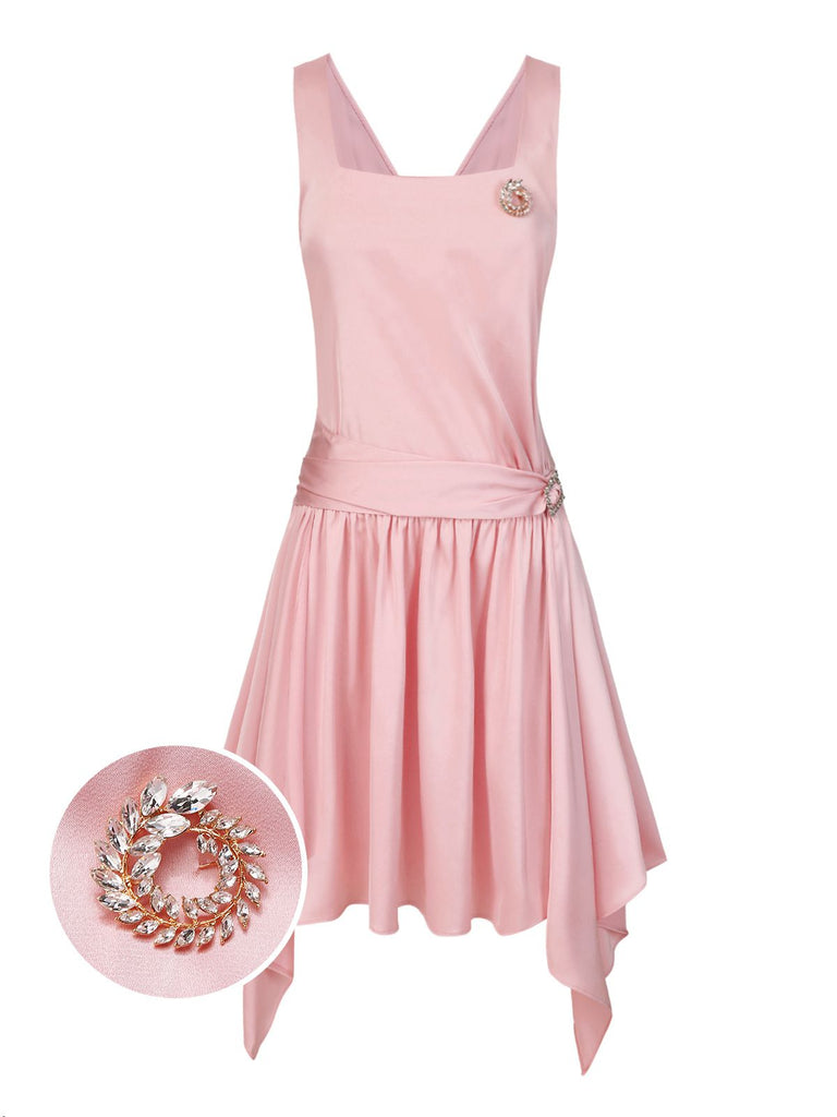[Pre-Sale] Light Pink 1920s Satin Square Neck Back Bow Dress