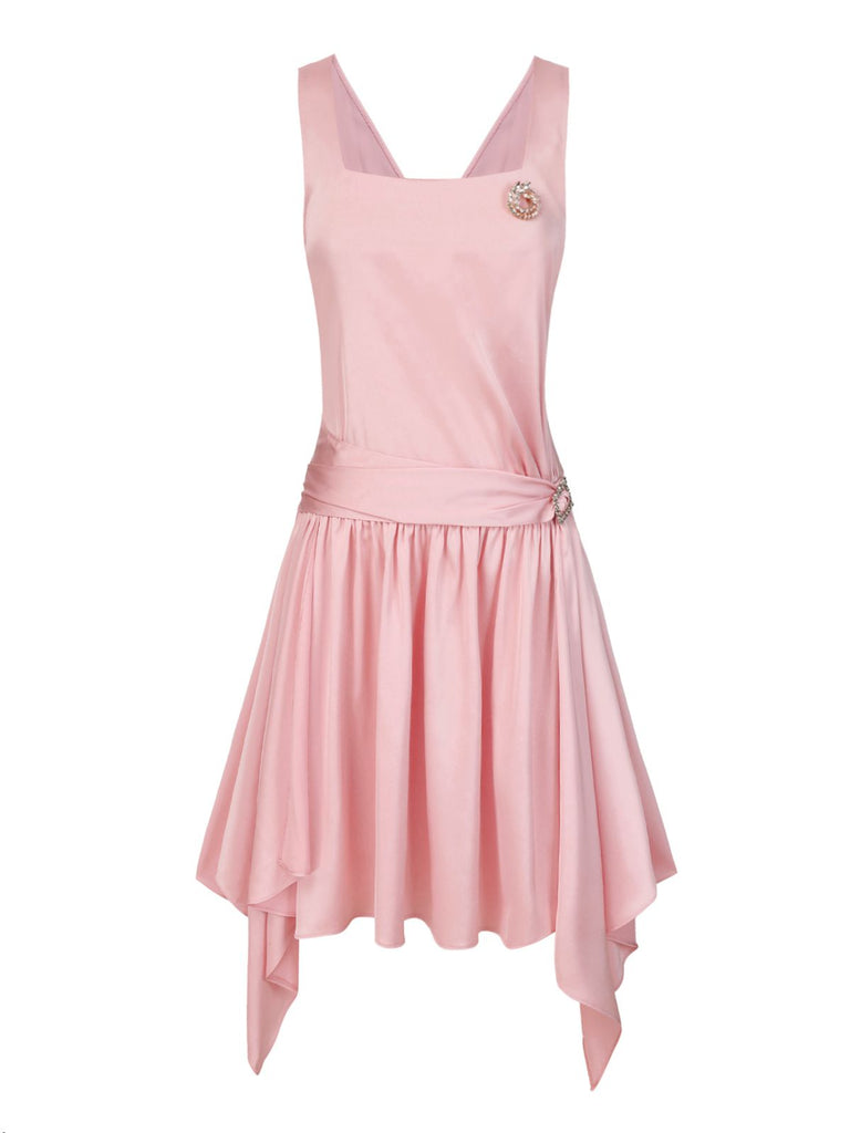 [Pre-Sale] Light Pink 1920s Satin Square Neck Back Bow Dress