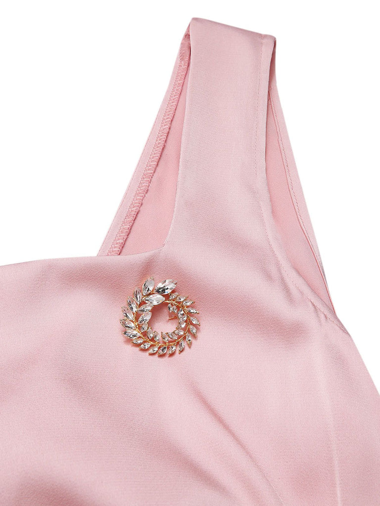 [Pre-Sale] Light Pink 1920s Satin Square Neck Back Bow Dress