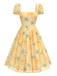[Pre-Sale] Yellow 1950s Floral Square Neck Chiffon Dress