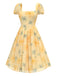 [Pre-Sale] Yellow 1950s Floral Square Neck Chiffon Dress