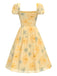 [Pre-Sale] Yellow 1950s Floral Square Neck Chiffon Dress